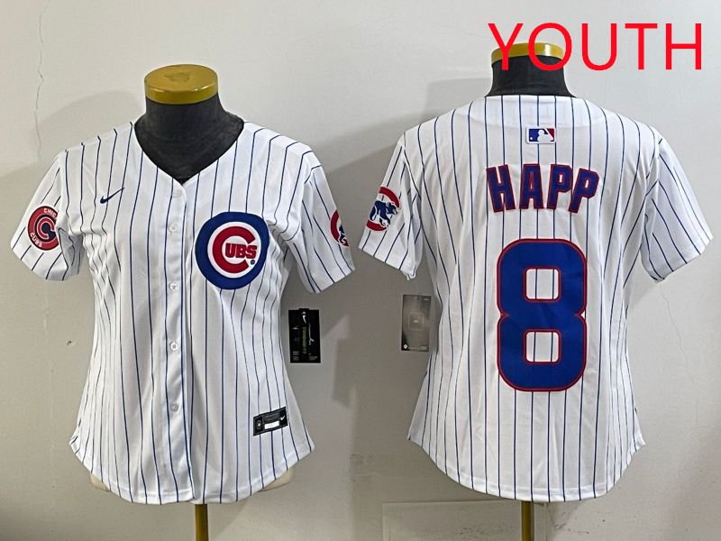 Youth 2025 Chicago Cubs #8 Happ White Stripe Game Nike MLB Jersey style 5